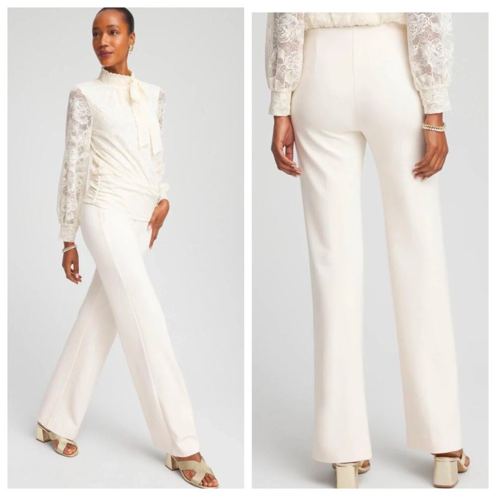Chico’s Juliet Wide Leg Full Length Pants Ivory So Slimming Size 2R NWT